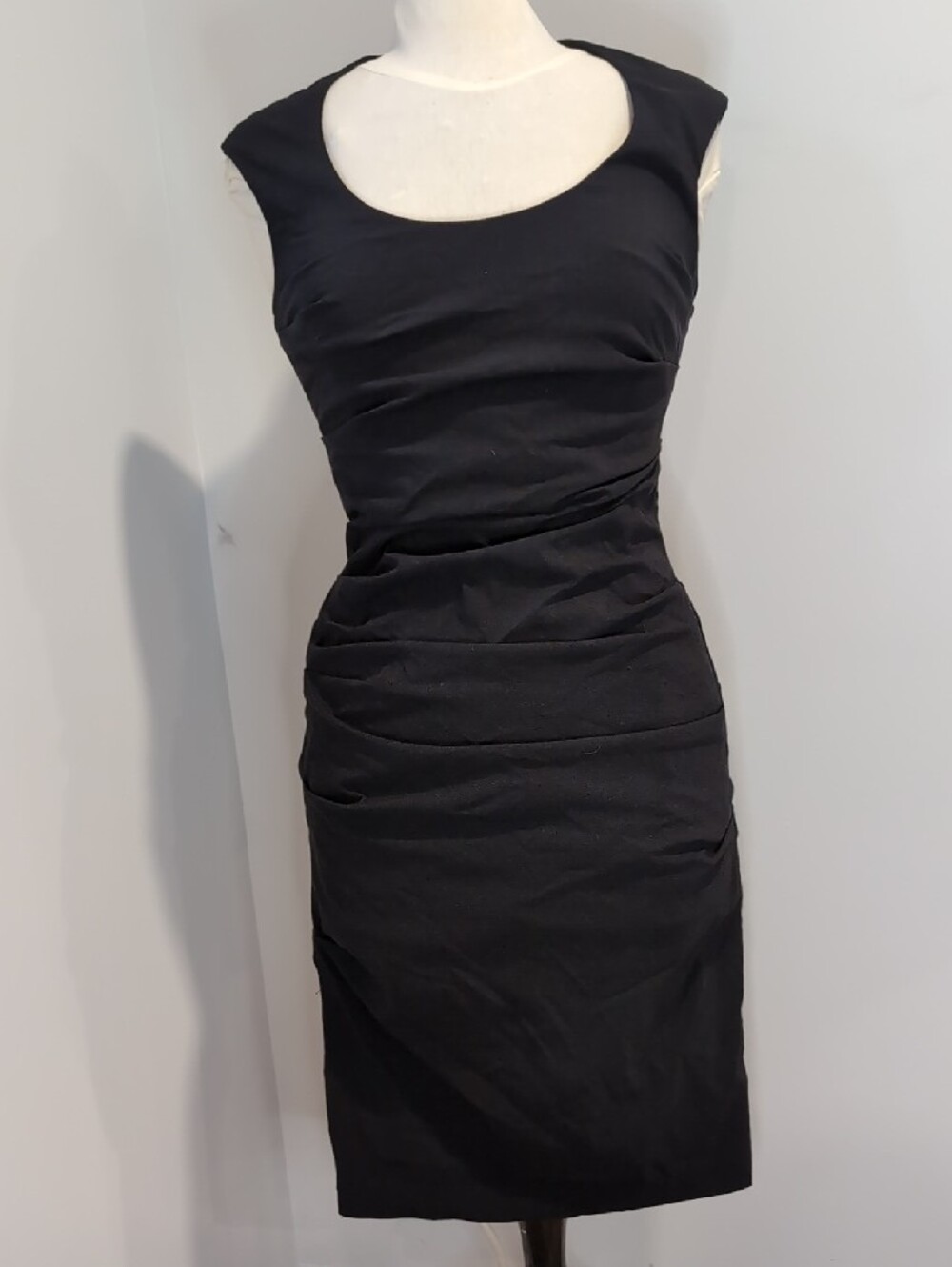Vintage Le Chateau Black Rushed Bodycon Dress Medium